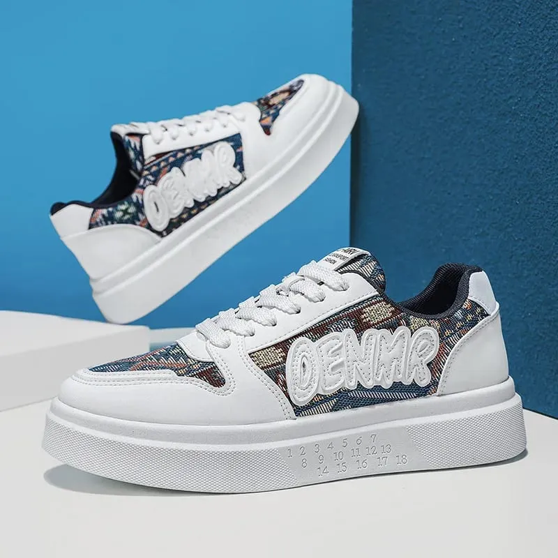 Homens primavera verão tênis plataforma sapatos de retalhos étnicos tecido casual skate rendas até calçados masculinos
