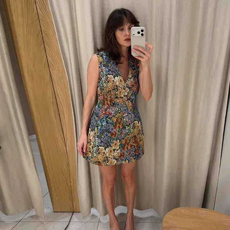 Floral impressão cami espartilho topo tiras finas u pescoço estruturado cintura pontiaguda bainha vintage 2026 primavera verão férias senhora chique topo
