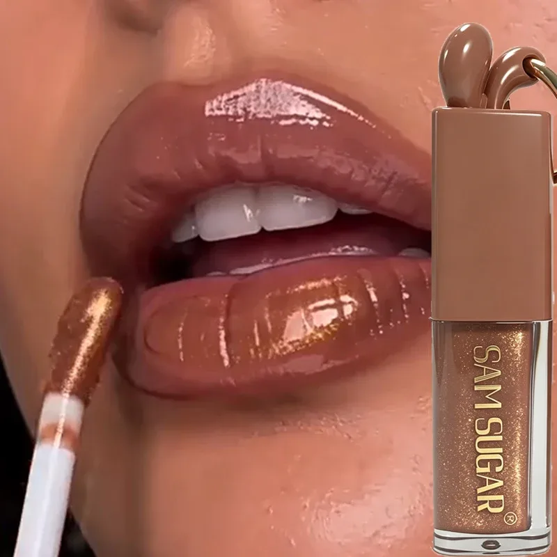1pc espelho ouro brilhante marrom coelho brilho labial hidratante plumping gloss líquido batom fosco chocolate marrom tom de tonalidade labial