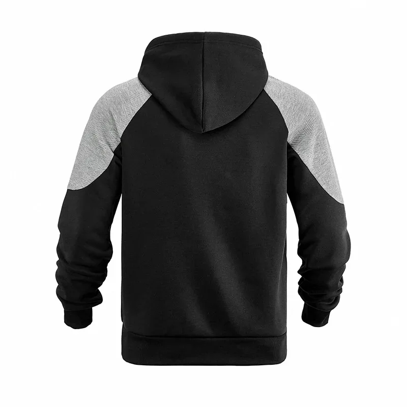 Autumn Winter Men Color Block Raglan Hoodie Textured Chest Panel Drawstring Kangaroo Pocket Loose Casual Streetwear Sweatshirt