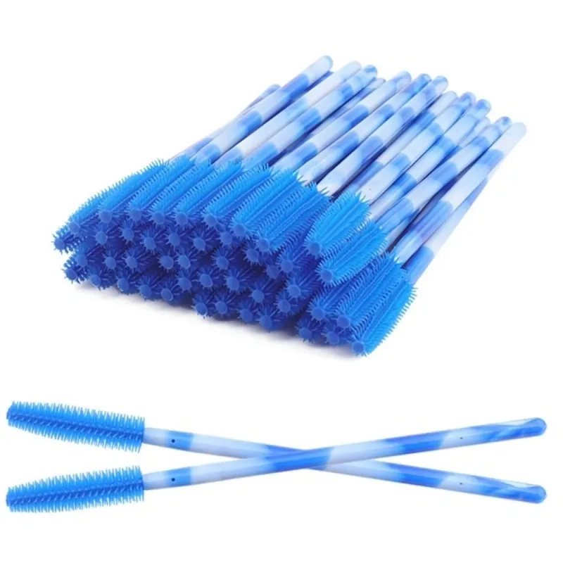 50 pçs pincéis de cílios descartáveis ​​ferramentas de maquiagem de silicone rímel varinha aplicador arco-íris cor microbrush sobrancelha pente menina