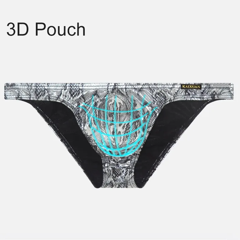 Cuecas masculinas estampadas de pele de cobra com bolsa de protuberância sexy cueca de biquíni confortável da marca WANGJIANG