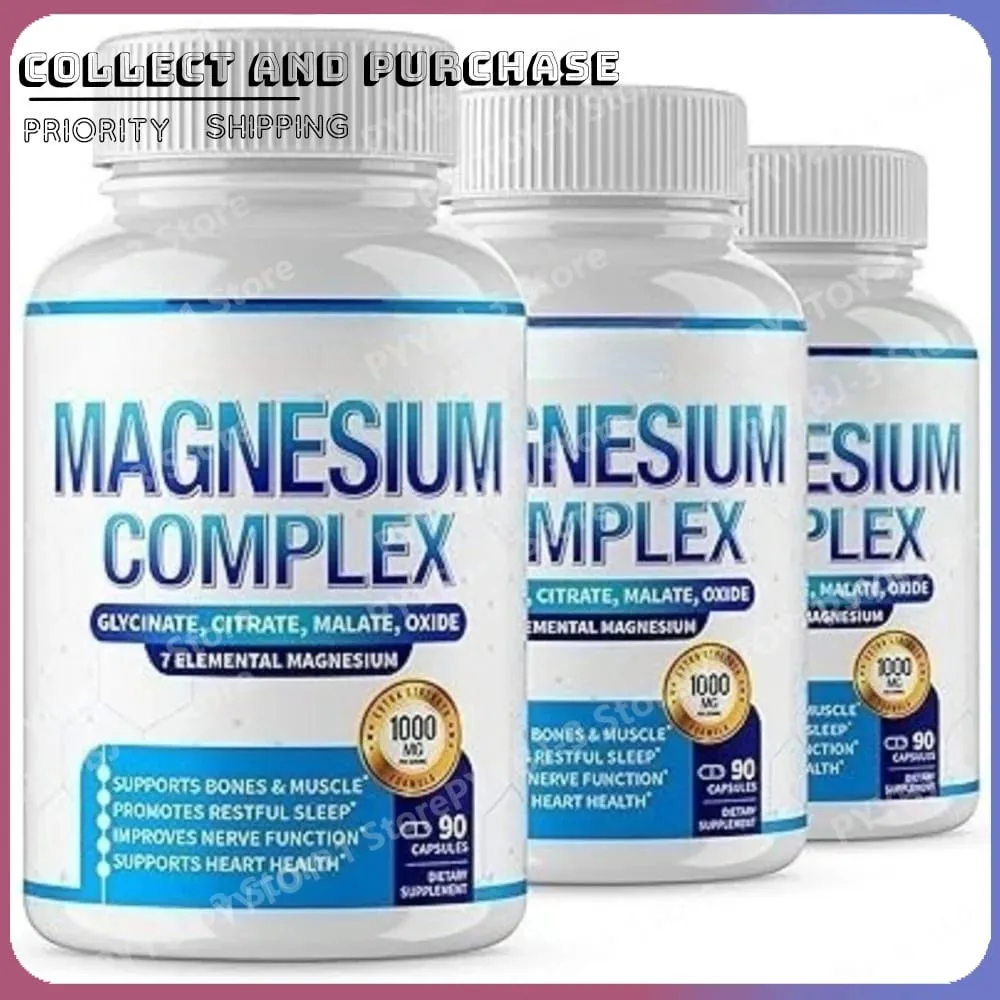 Cápsula de complexo de magnésio de 90 peças contém 7 ingredientes - citrato de glicinato e malato, etc. 1000 mg de suporte nutricional para a saúde