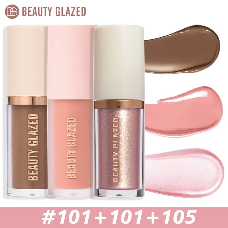 3 Pçs/set Contorno Líquido + Marcador + Blush. Conjunto de maquiagem fosca à prova d'água de longa duração Shimmer Acabamento metálico Conjunto de maquiagem para viagem