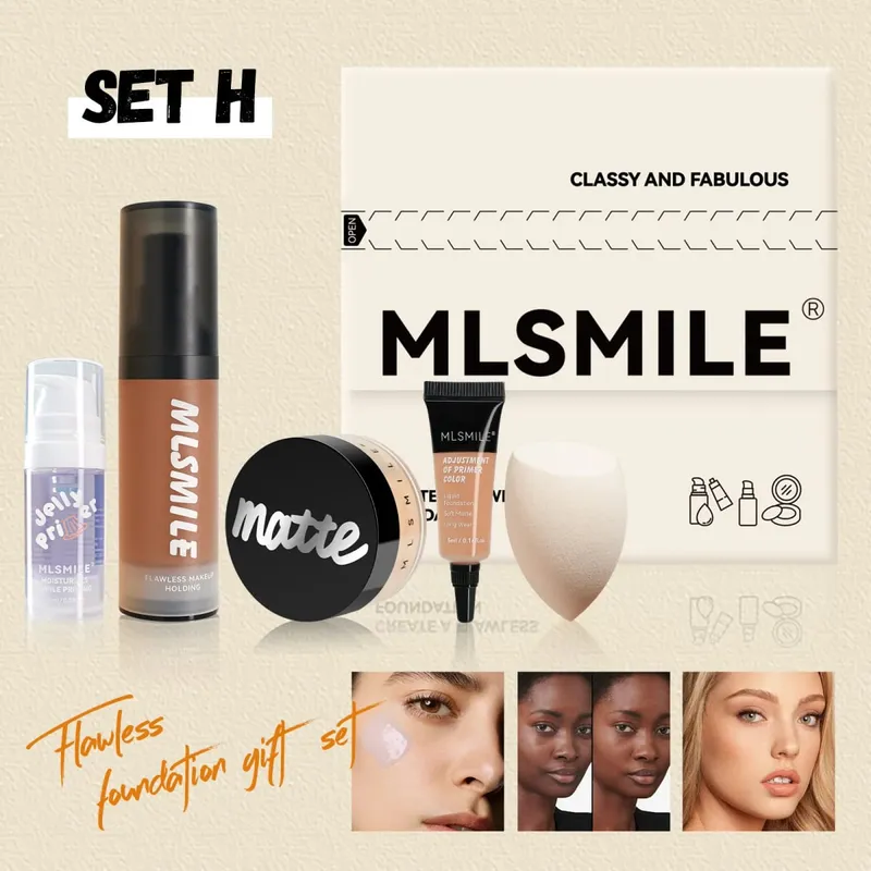 Long Lasting Makeup Set Oil Control Loose Powder Matte Primer Liquid Foundation Concealer Moisturizing Flawless Base