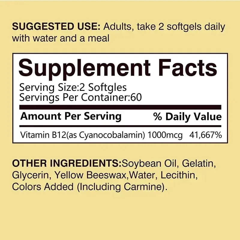 Vitamina B12 1000mcg - Beneficia a função cerebral e cardíaca O aprendizado da memória ajuda a aumentar a energia natural