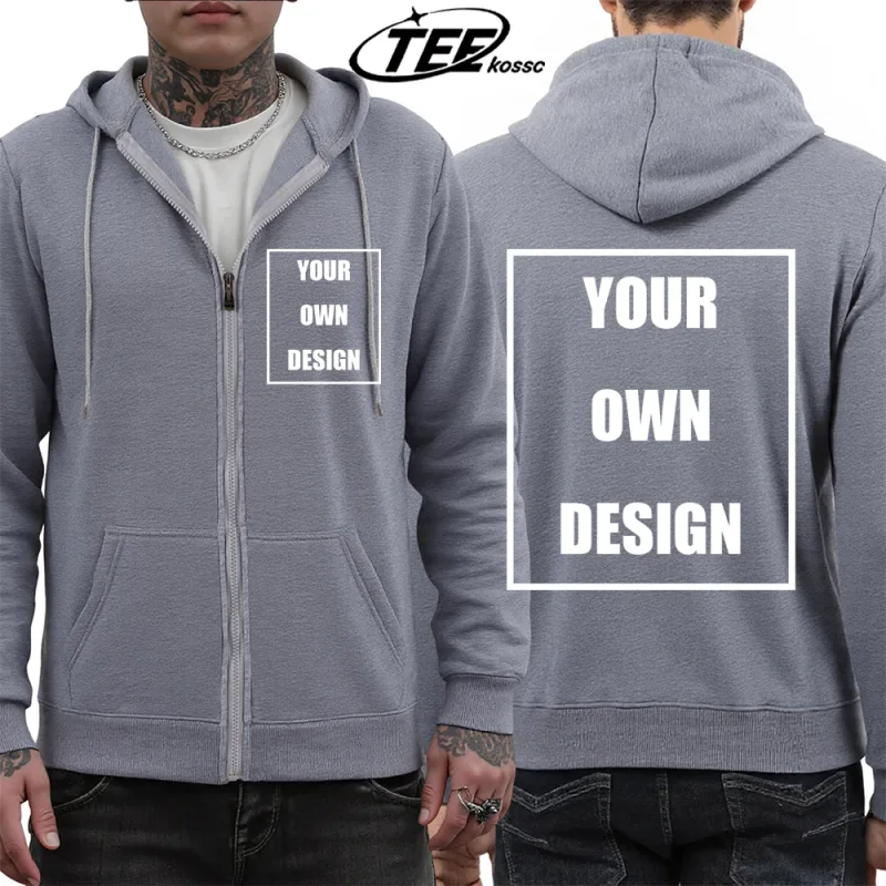 Customized Pattern Logo Diy Men Zipper Hoody Loose Pocket Long Sleeve Fashion Fleece Hoodies Retro Unisex Autumn Clothing
