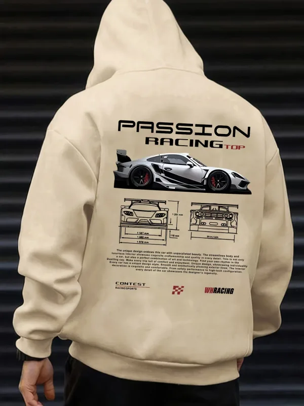 Popular padrão digital moletom com capuz masculino com design temático de carro estilo americano casual esportes camisa de manga comprida
