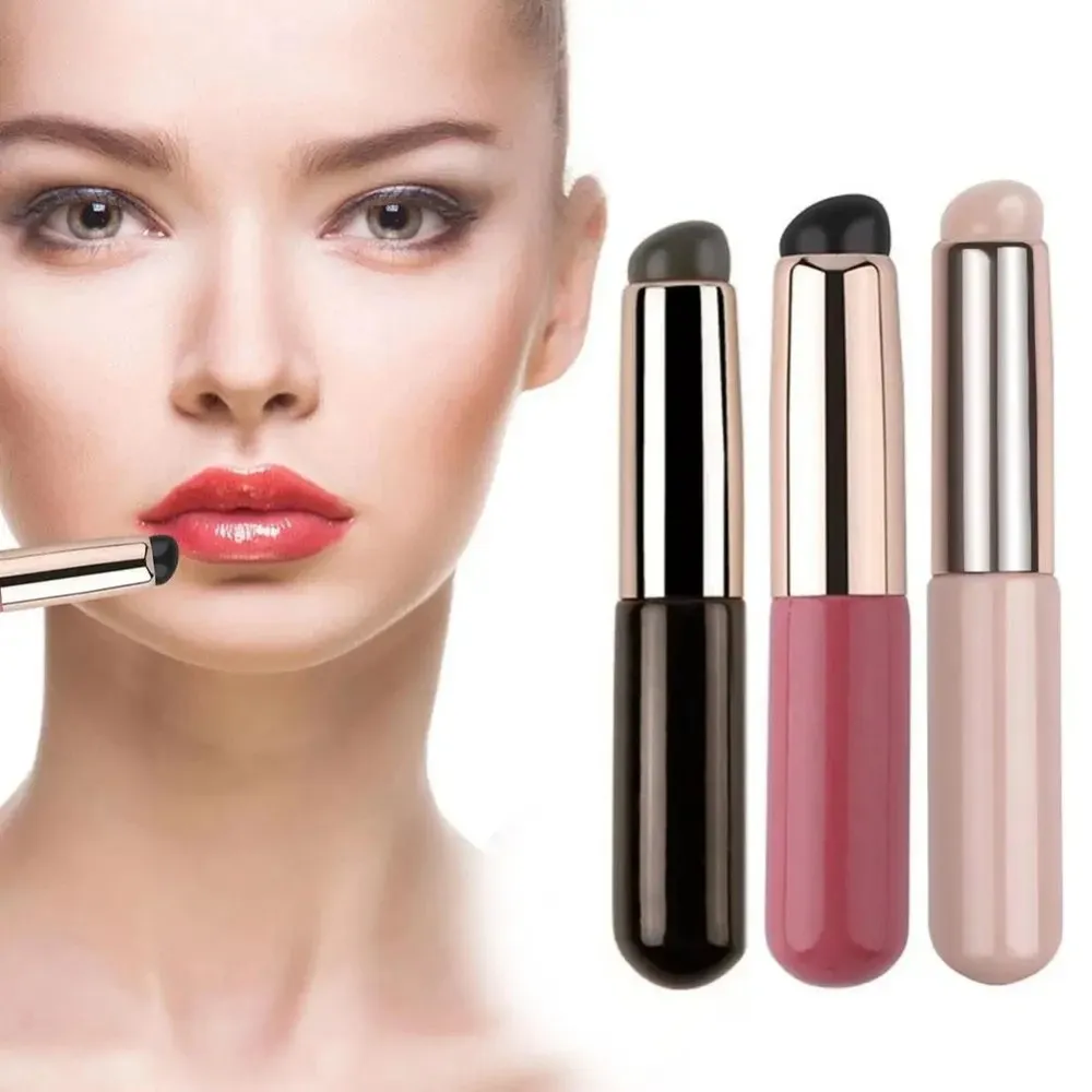 1Pc Pincéis de lábios de silicone com tampa Pincel corretivo como pontas dos dedos Q Pincéis de maquiagem de batom macio Cabeça redonda sem rosa quebrado