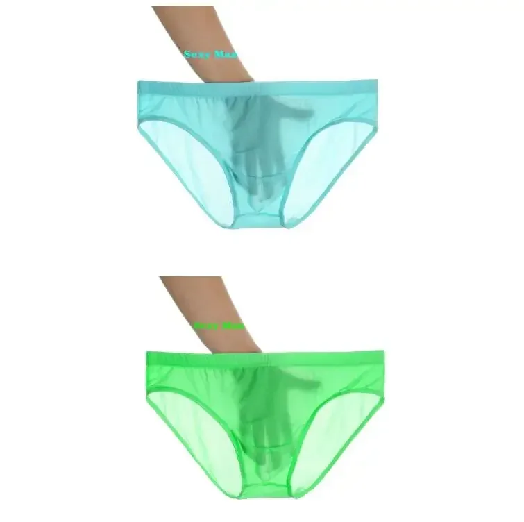 2PCS Ultra Thin Ice Silk Briefs Men Plus Size M-4XL Solid Color Youth Translucent Low Waist Breathable Sexy Male Panties