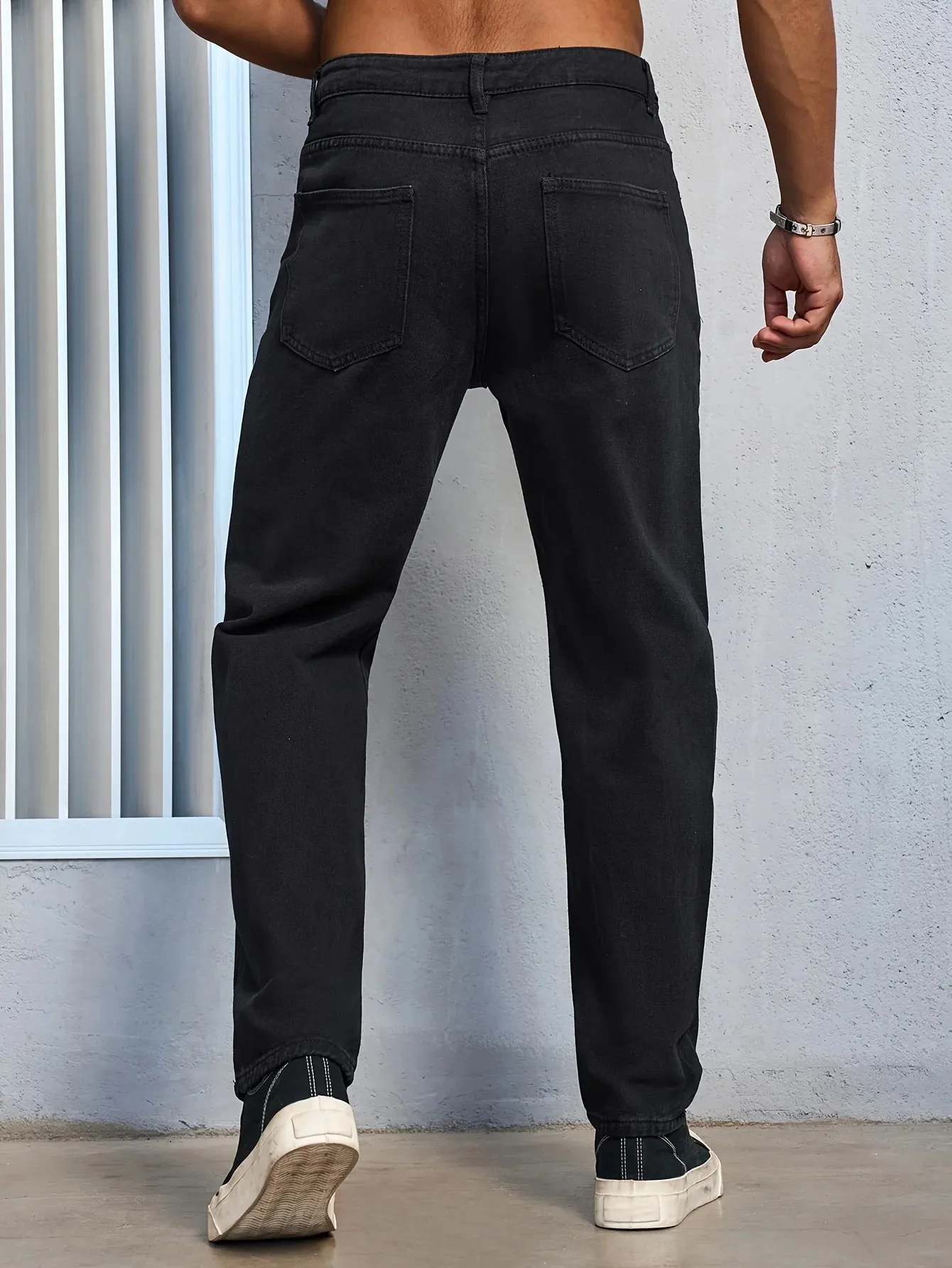 Jeans masculino casual liso preto regular fit