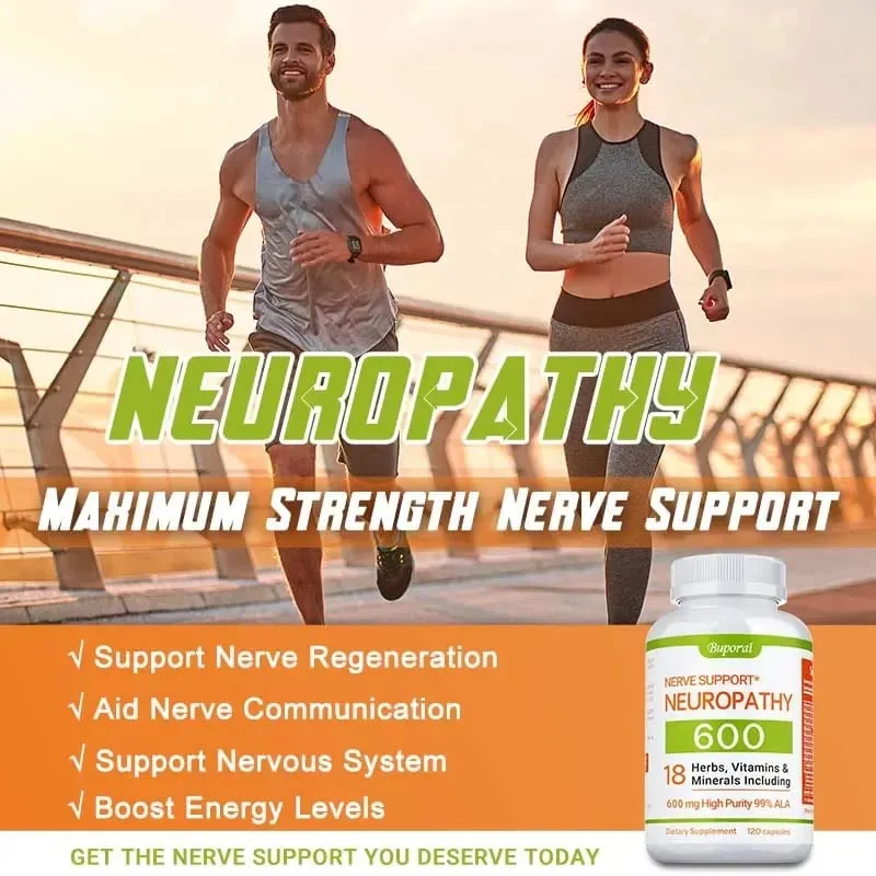 Suplemento de suporte para neuropatia 600 mg - Reduz o estresse, promove a saúde nervosa e a função cerebral. Energia celular não OGM