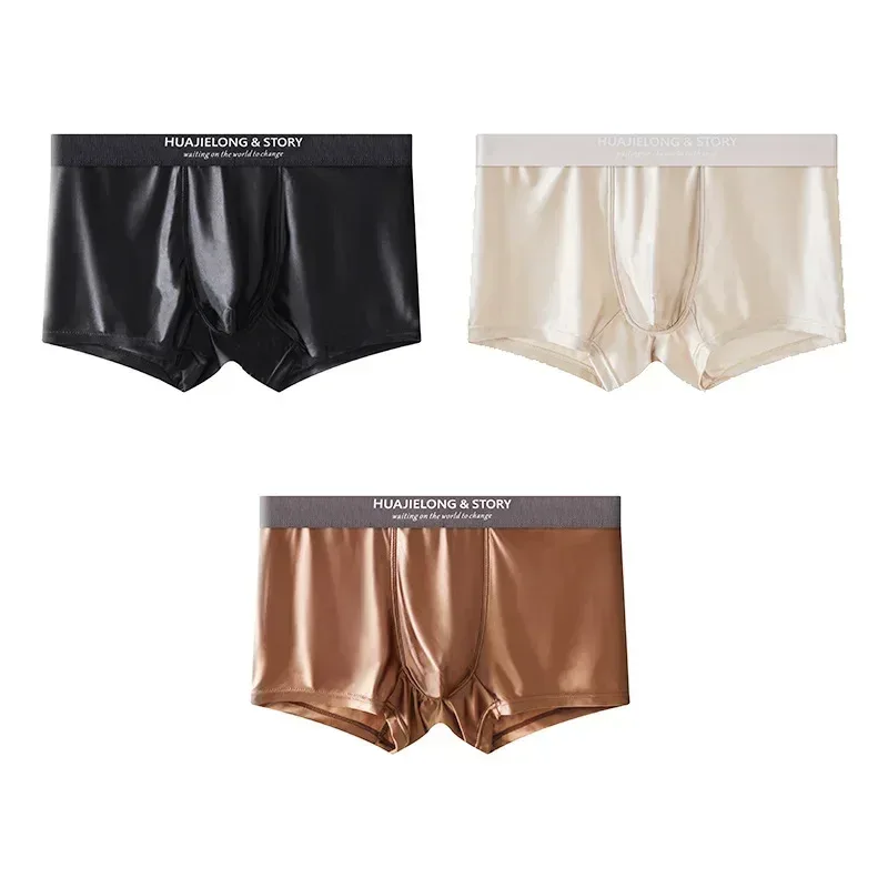 1/3 pçs masculino fresco gelo seda boxers shorts verão cetim-como sólida cuecas pele amigável malha respirável virilha roupa interior masculina