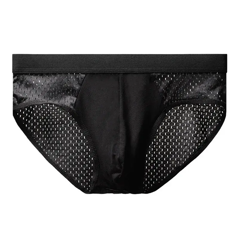 Roupa interior masculina fina respirável calcinha triangular para homens cuecas de seda gelo malha sexy calças de canto quadrado para shorts masculinos