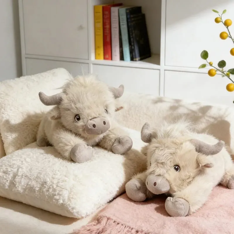 40cm Highland Cow Stuffed Animals Plush Lying Cattle Pillow Sofa Backrest Bed Cushion Birthday Gifts — image 2