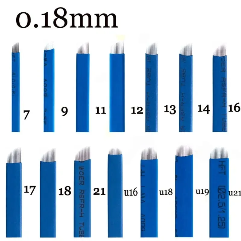 50pcs tebori 0.18mm tatuagem microblading lâminas agulhas para maquiagem permanente manual sobrancelha lâminas tamanhos