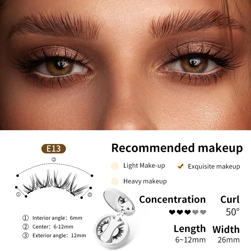 Cílios postiços magnéticos marrons, natural, macio, leve, conjunto de maquiagem para os olhos com aplicador, caixa de uma peça, fácil de transportar, ferramenta para cílios