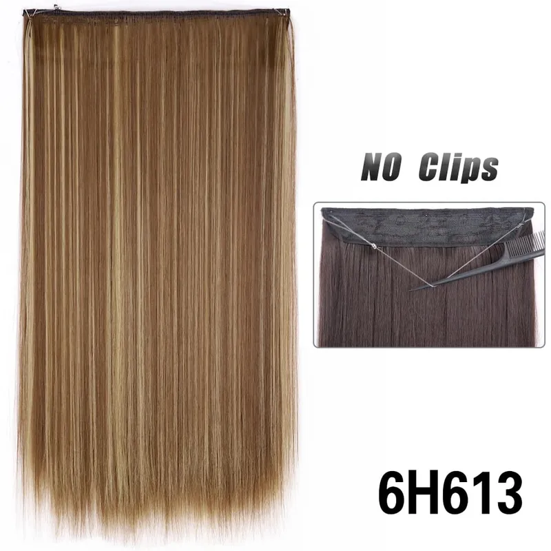 Sem clipes extensões de cabelo fio invisível longo em linha reta sintético falso pedaço de cabelo 80cm preto marrom loiro penteado