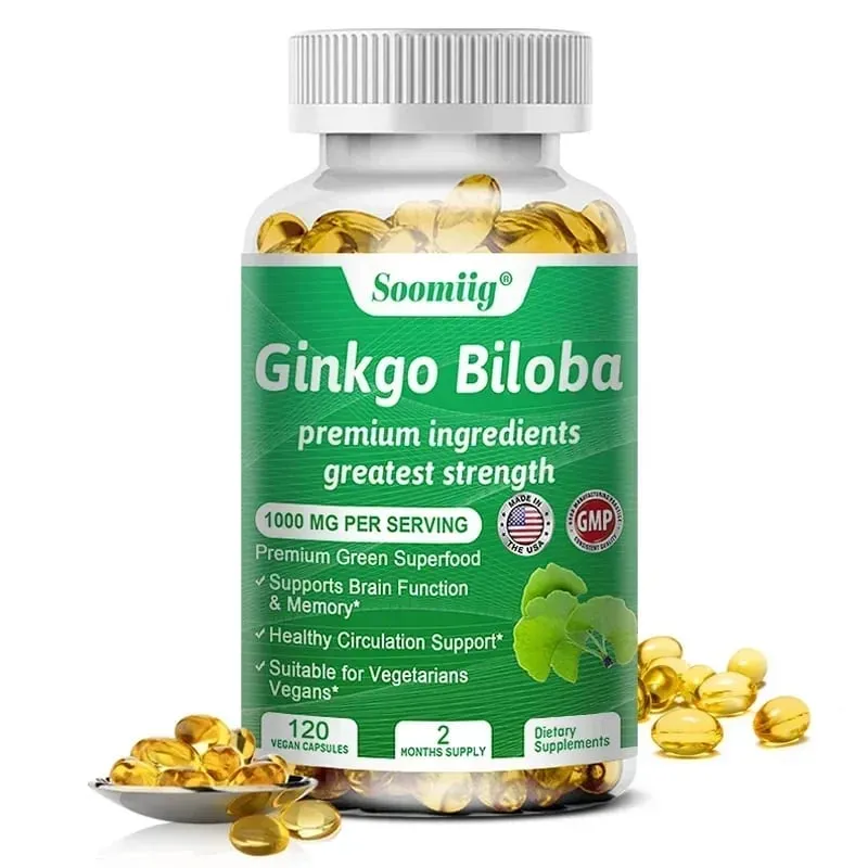 Cápsulas de Ginko Biloba - Suplemento cerebral para memória e foco - Suplementos de Ginkgo Biloba para uma boa visão
