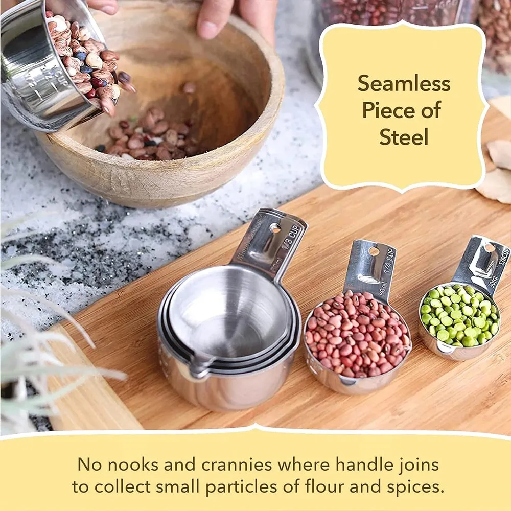 Conjunto de copos e colheres de medição de aço inoxidável, 14 peças com nivelador, ingredientes secos e líquidos, perfeitos para cozinhar e assar
