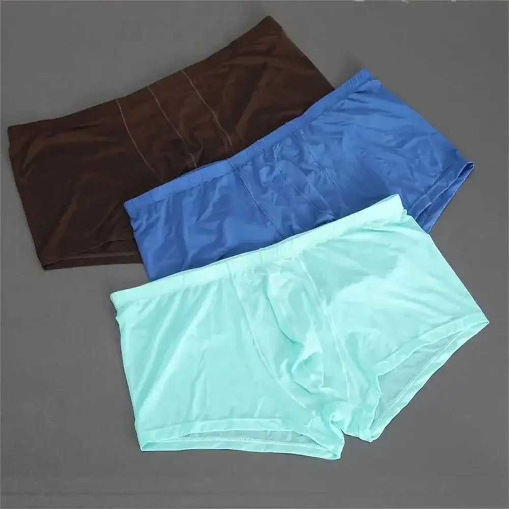 Cool Men's Ice Silk U Convex Underwear Summer Ultra-thin Transparent Boxer Shorts Sexy Male Trunks Plus Size M-XXL
