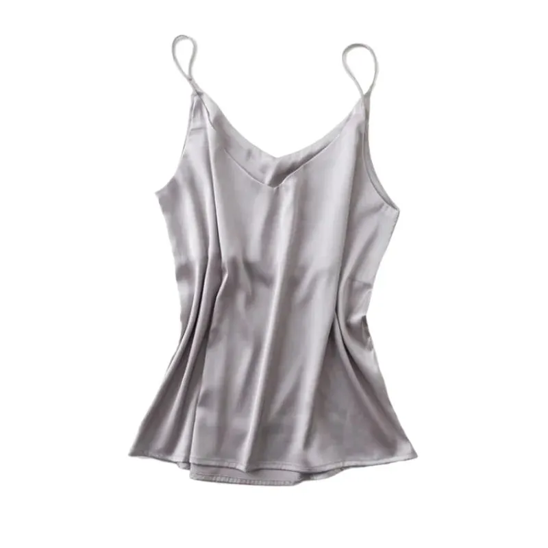 2026 Spaghetti Strap Top Women Halter V Neck Basic White Cami Sleeveless Satin Silk Tank Tops Women's Summer Camisole Crop Top — image 11