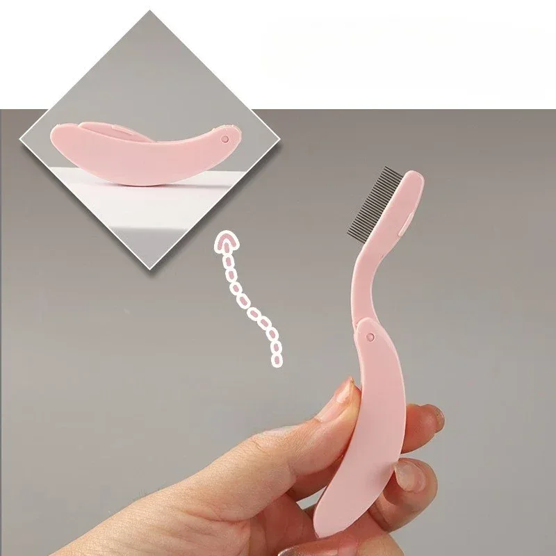 1pc design curvo escovas de cílios pentes separador dobrável aço inoxidável ferramenta pentear cílios beleza portátil