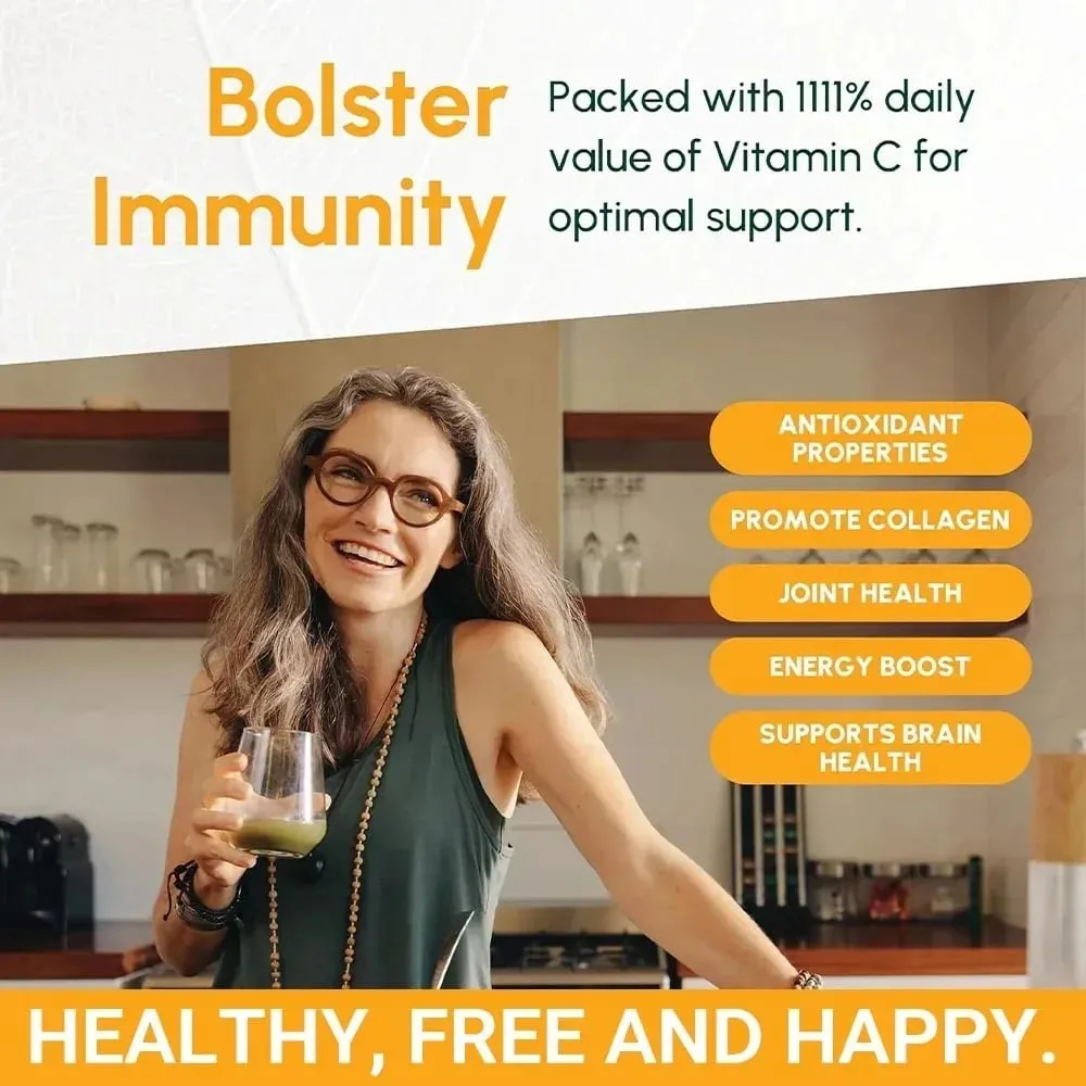 Cápsulas de vitamina C 1000 mg - Suporte imunológico, produção de energia celular, melhora o brilho da pele, dentes e saúde do coração