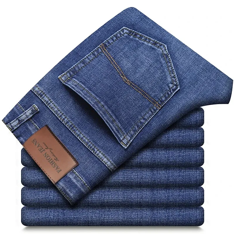 Wthinlee 8 modelos primavera outono negócios jeans masculino casual estiramento reto moda clássico trabalho calças jeans roupas de marca — image 6