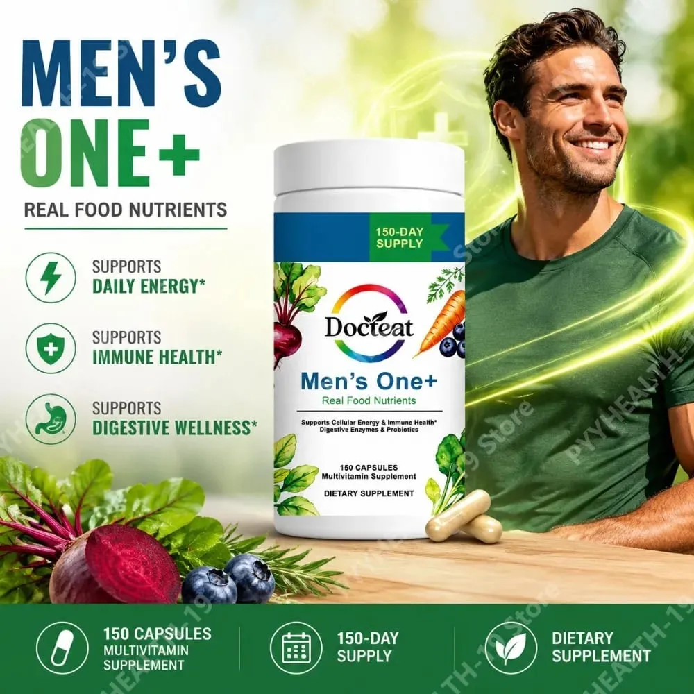 Docteat Men's One+ Real Food Nutrients Capsules with Vitamins & Minerals for Energy Immune & Digestive Support Men 150 Capsules — image 1