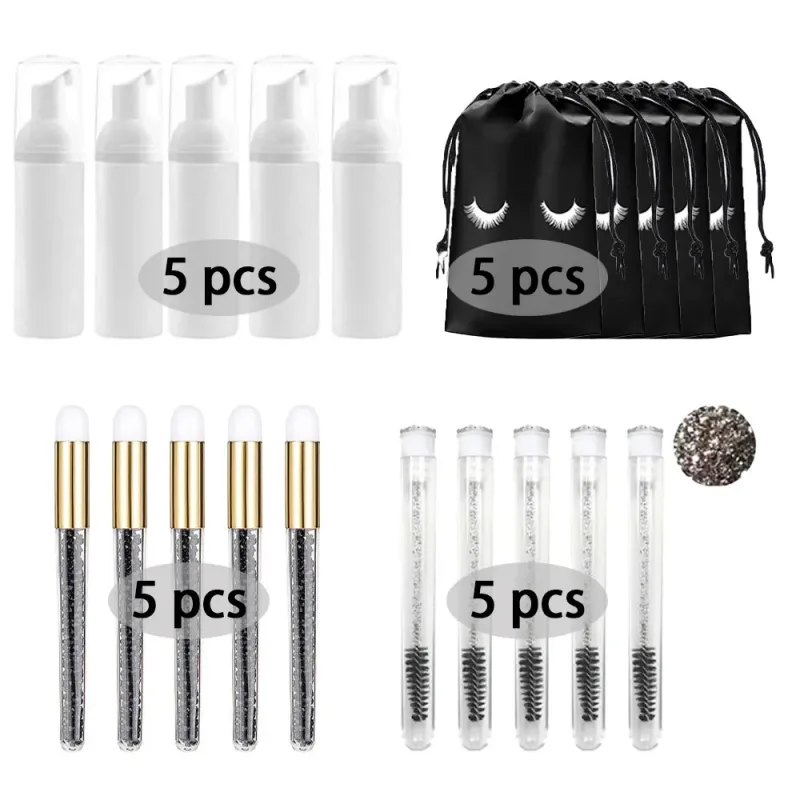 60ml recarregável vazio bomba de plástico garrafa lash extensão kit limpeza haste longa escova lash modelador poeira tubo eva saco armazenamento ferramentas