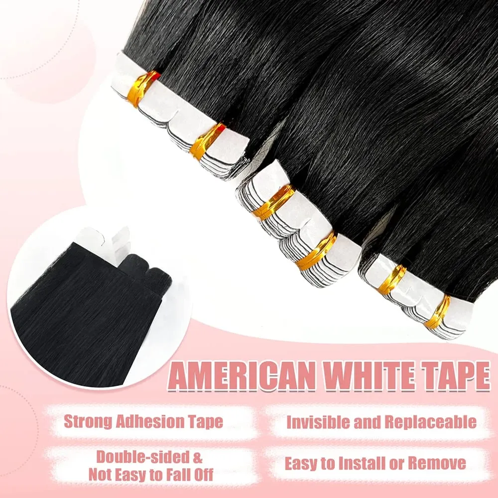 Straight Mini Tape In Human Hair Extensions Seamless Mini Tape 100% Natural Real Invisible Adhesive Tape Ins For Women 26 Inches