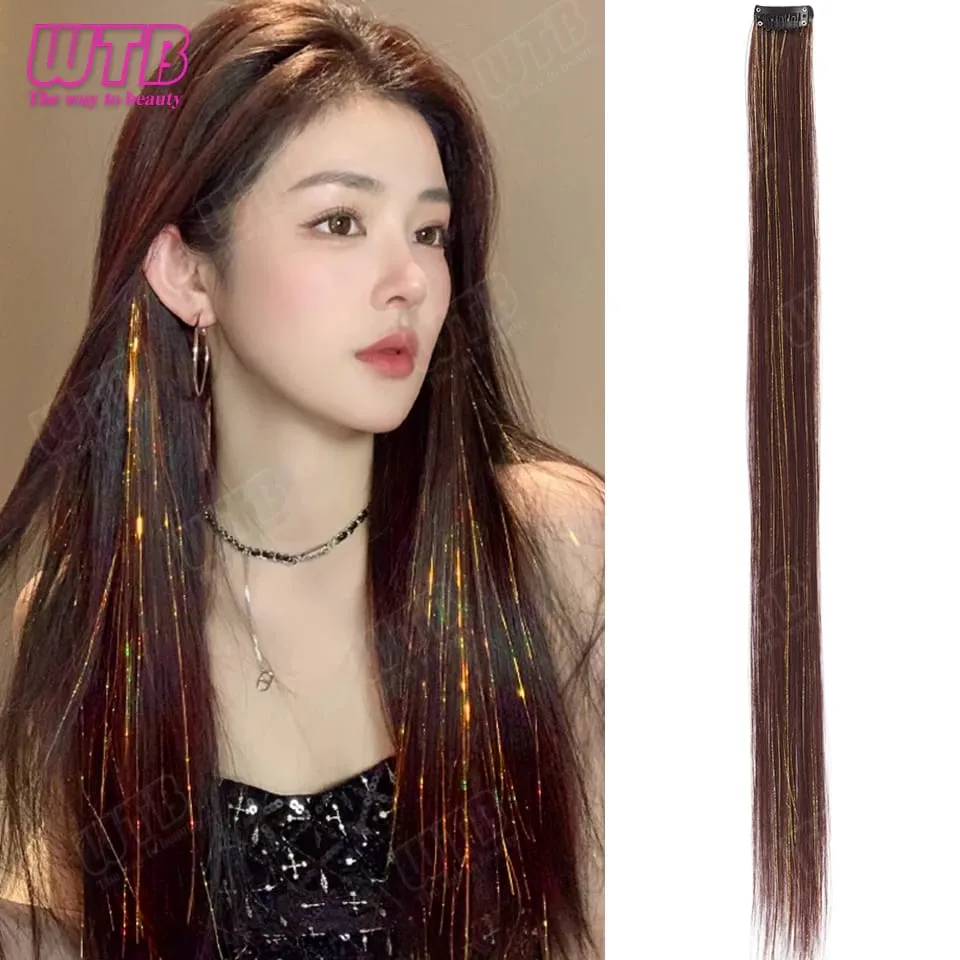 Peruca de extensão de cabelo sintético bb clip estilo destacado laser seda peruca de extensão de cabelo reto adequado para uso diário feminino