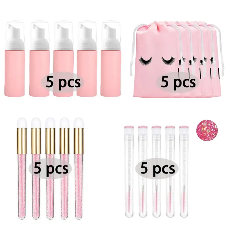 60ml recarregável vazio bomba de plástico garrafa lash extensão kit limpeza haste longa escova lash modelador poeira tubo eva saco armazenamento ferramentas