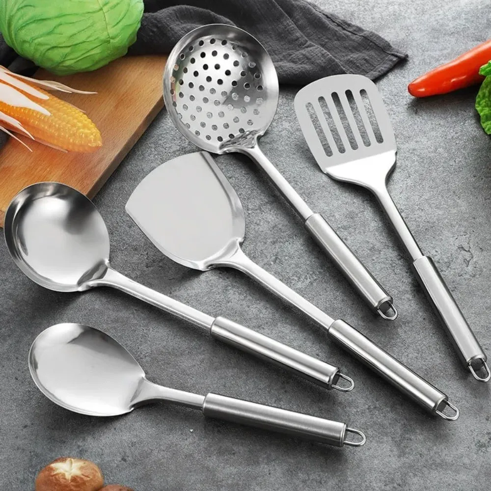 Espátula wok de aço inoxidável, durável, cabo longo, utensílios de cozinha, conjunto de utensílios de cozinha, colher de arroz, concha, ferramentas de cozinha