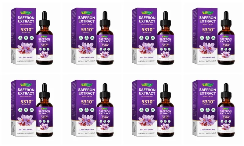 Gotas líquidas de extrato de açafrão 117mg por porção para antioxidante, humor equilibrado, sono saudável e suporte de conforto pré-menstrual 60ML