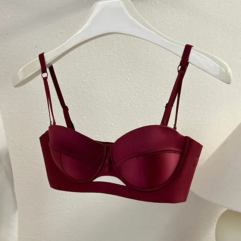 Conjunto de sutiã sem alças com copo AA, meia xícara fixa, lingerie com elevador embutido, push up, roupa íntima conversível, push up, roupa íntima conversível