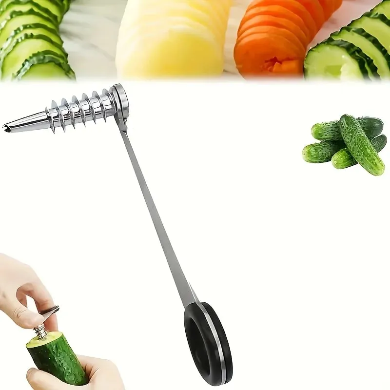 Cortador espiral vegetal manual-cortador portátil de aço inoxidável com design curvo adequado para corte uniforme de batatas
