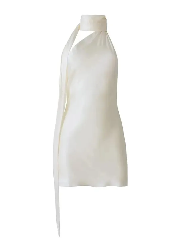 Vgh retalhos vestidos formais para mulheres gola halter fora do ombro sem mangas cintura alta sem costas cetim mini vestido estilo feminino