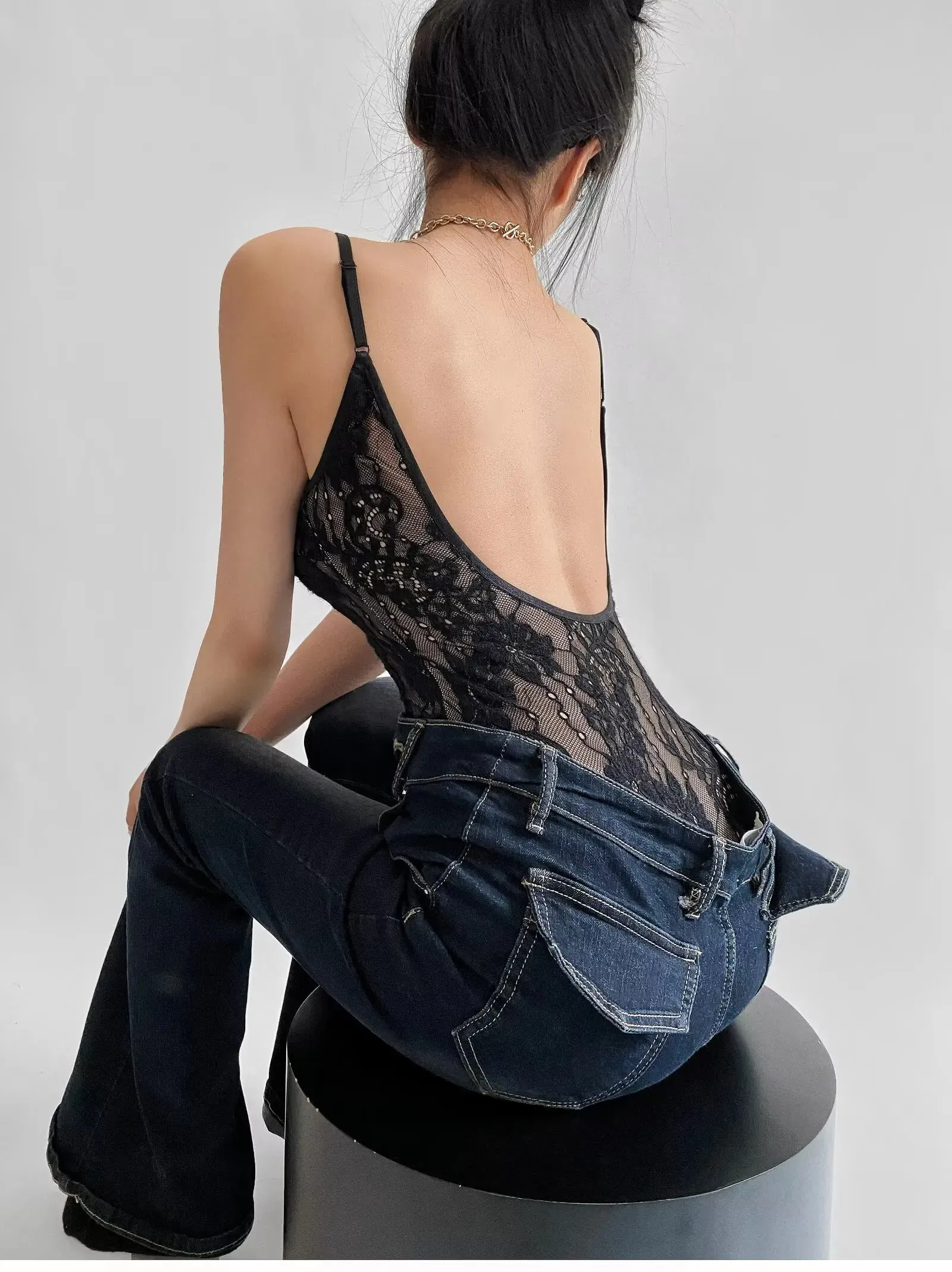 Sexy ver através de renda com forro sem costas cinta de espaguete bodysuit mulher estilingue apertado macacão curto ajuste fino macacão playsuits