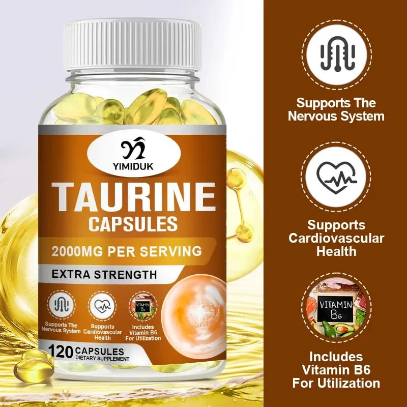 Compre 1 e ganhe 1 grátis! Suplemento de Taurina Premium para Foco e Exercício, Aumenta a Resistência, Reduz a Fadiga e a Função Cardiovascular