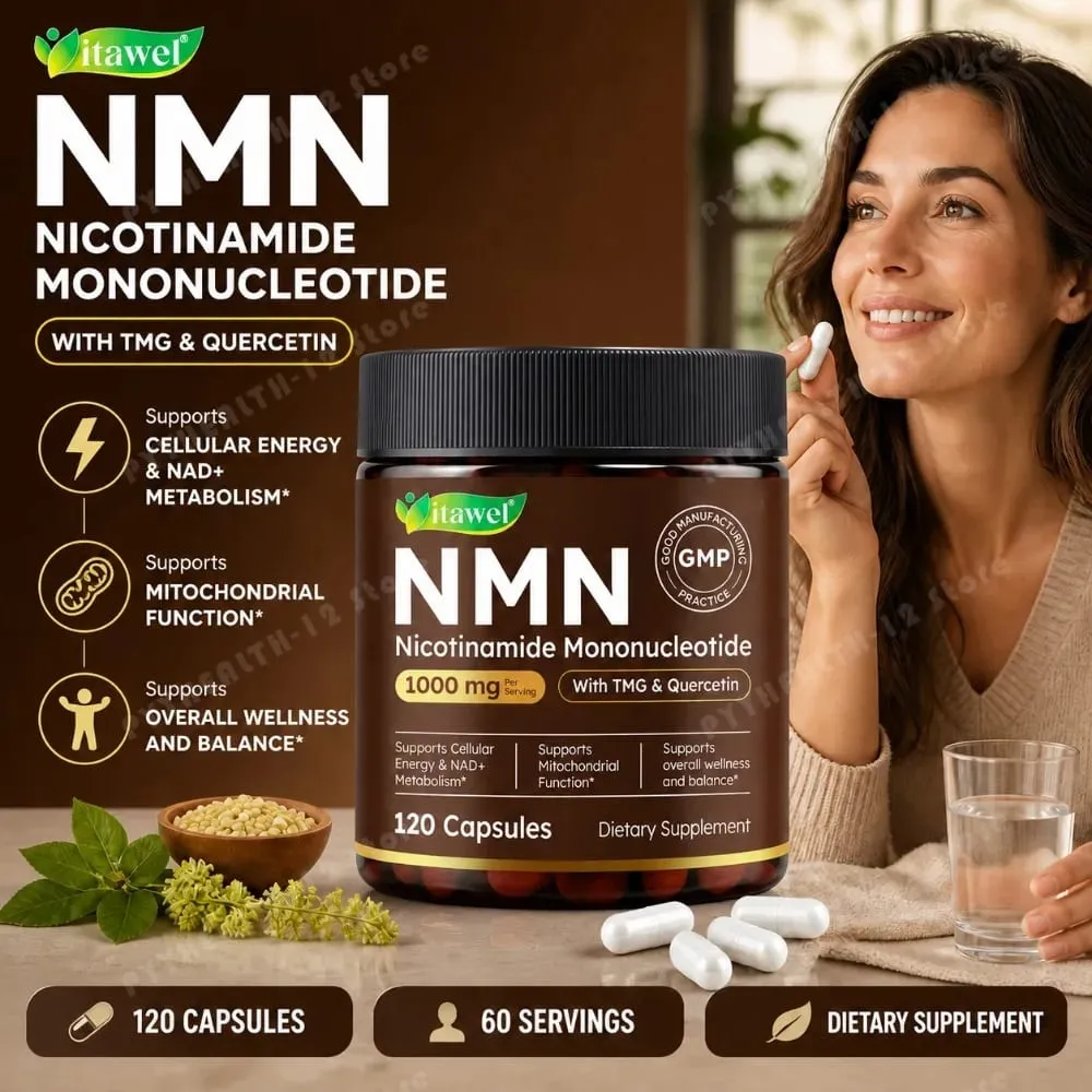 NMN Capsules 1000mg Nicotinamide Mononucleotide NAD+ Cellular Energy TMG Quercetin Resveratrol 120 Vegan Capsules Non-GMO