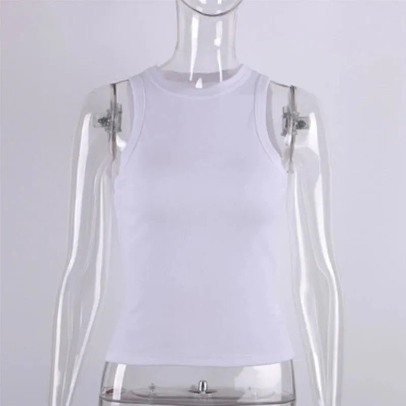 Ribbed Knitted Tops Neck Summer Basic Shirts White Black Casual Sport Vest Off Shoulder Green Women's Tank Top
