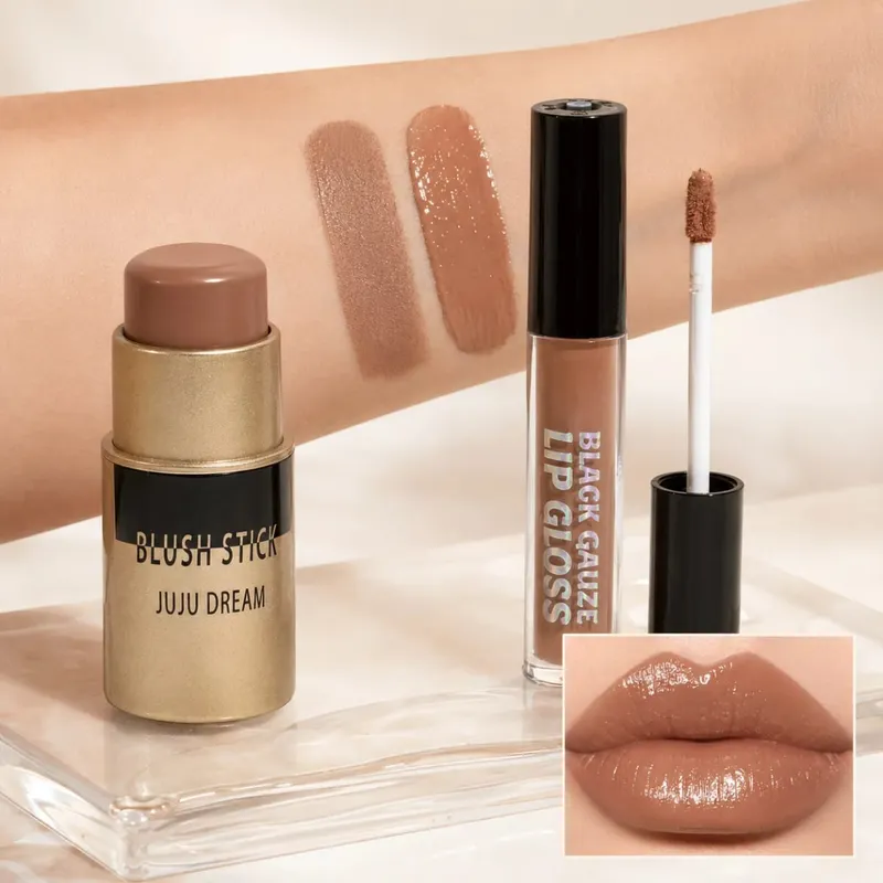 Batom blush conjunto de maquiagem hidratante brilho labial líquido blush alto pigmento maquiagem nude de longa duração