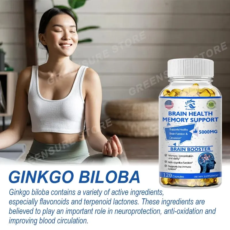 Cápsulas cerebrais com Ginkgo Biloba B6 Memória Foco Inteligência Função Cerebral Saúde