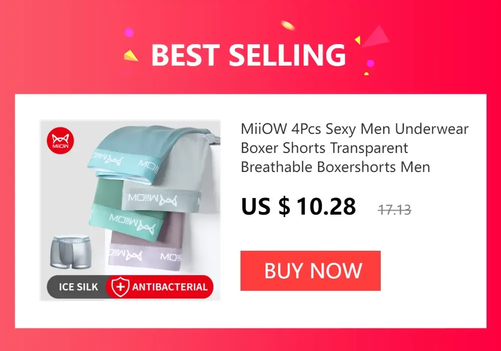 MiiOW 4Pcs Man Underwear Boxers Men's Panties Breathable Polyester Innerwear Sexy Men Underpants Boxershorts Antibacterial