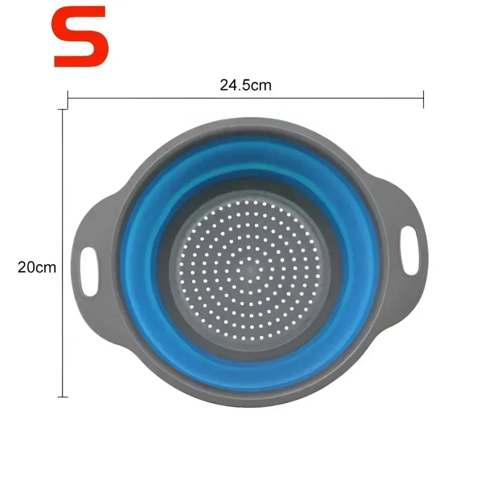 2 pçs silicone dobrável escorredor cesta frutas vegetais dobrável coador de cozinha para alimentos macarrão utensílios de cozinha dispositivo de drenagem — image 13