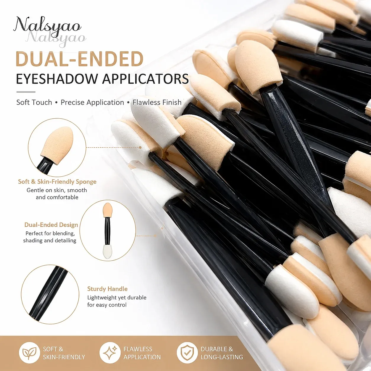 50/100/200PCS Dual-Sided Sponge Eyeshadow Applicators with Container – Long Handle Disposable Makeup Brushes Tool