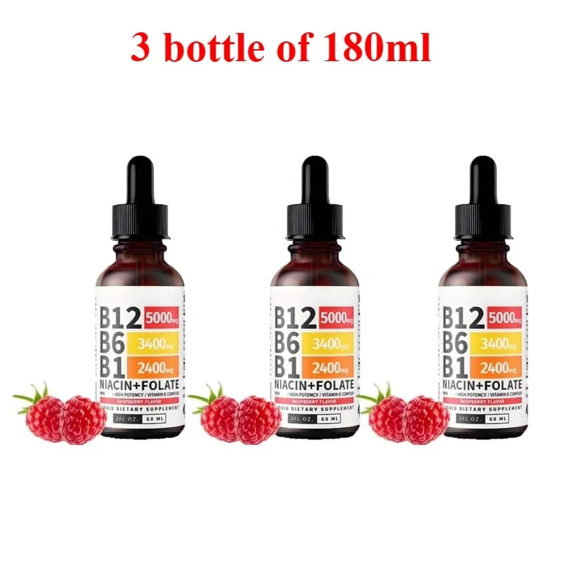 Gotas líquidas de complexo de vitamina B 5 em 1 B12 B6 B1 Niacina Folato Suporte para metabolismo de energia normal Saúde do sistema imunológico
