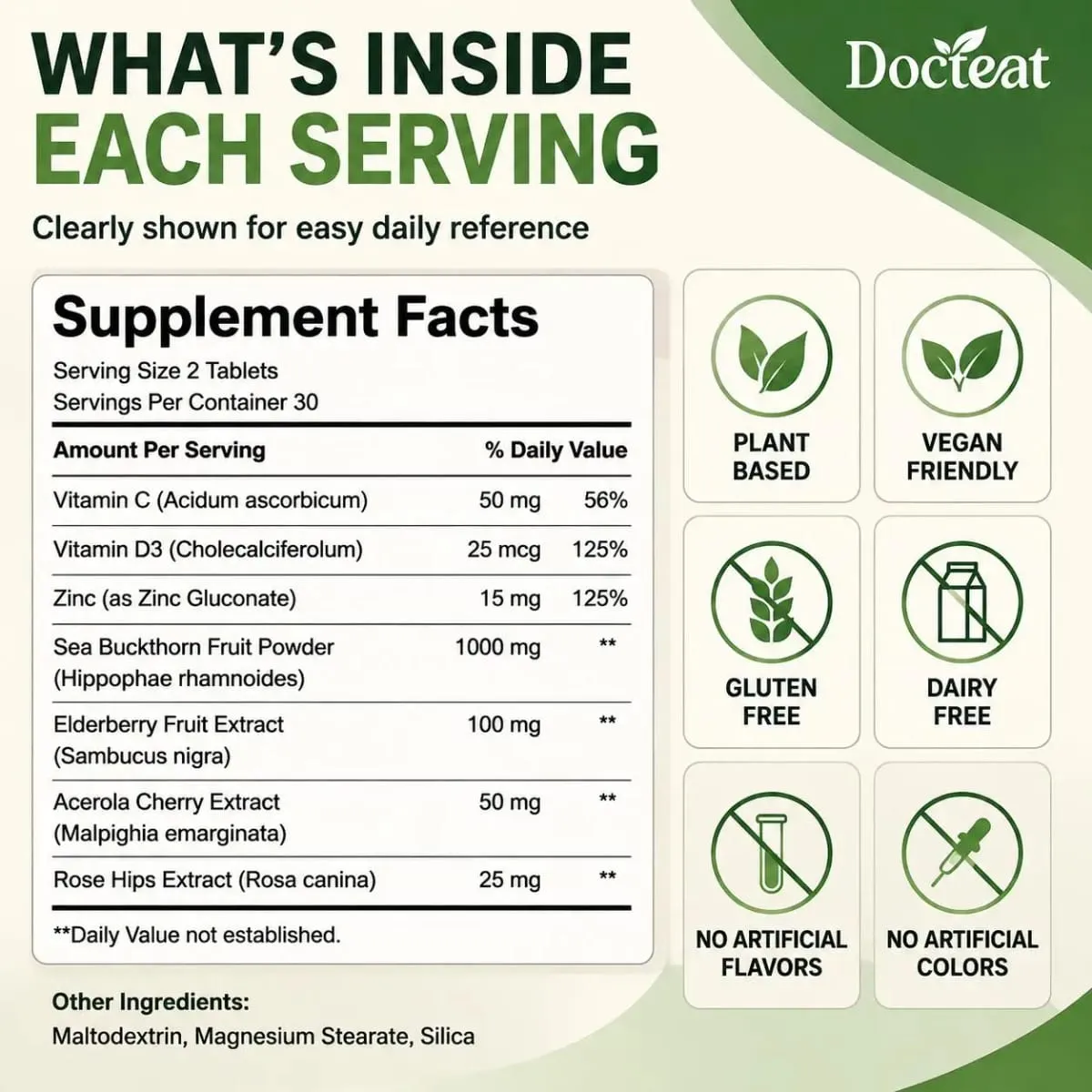 Docteat Sea Buckthorn 1000mg Comprimidos Diariamente Função Imune Suporte Nutrição Antioxidante Vitamina C Zinco Vitamina D3 60 Comprimidos